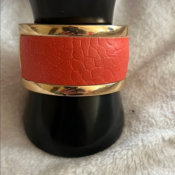 Gold and orange Textured leather Hinge Bracelet - Picture 1 of 3